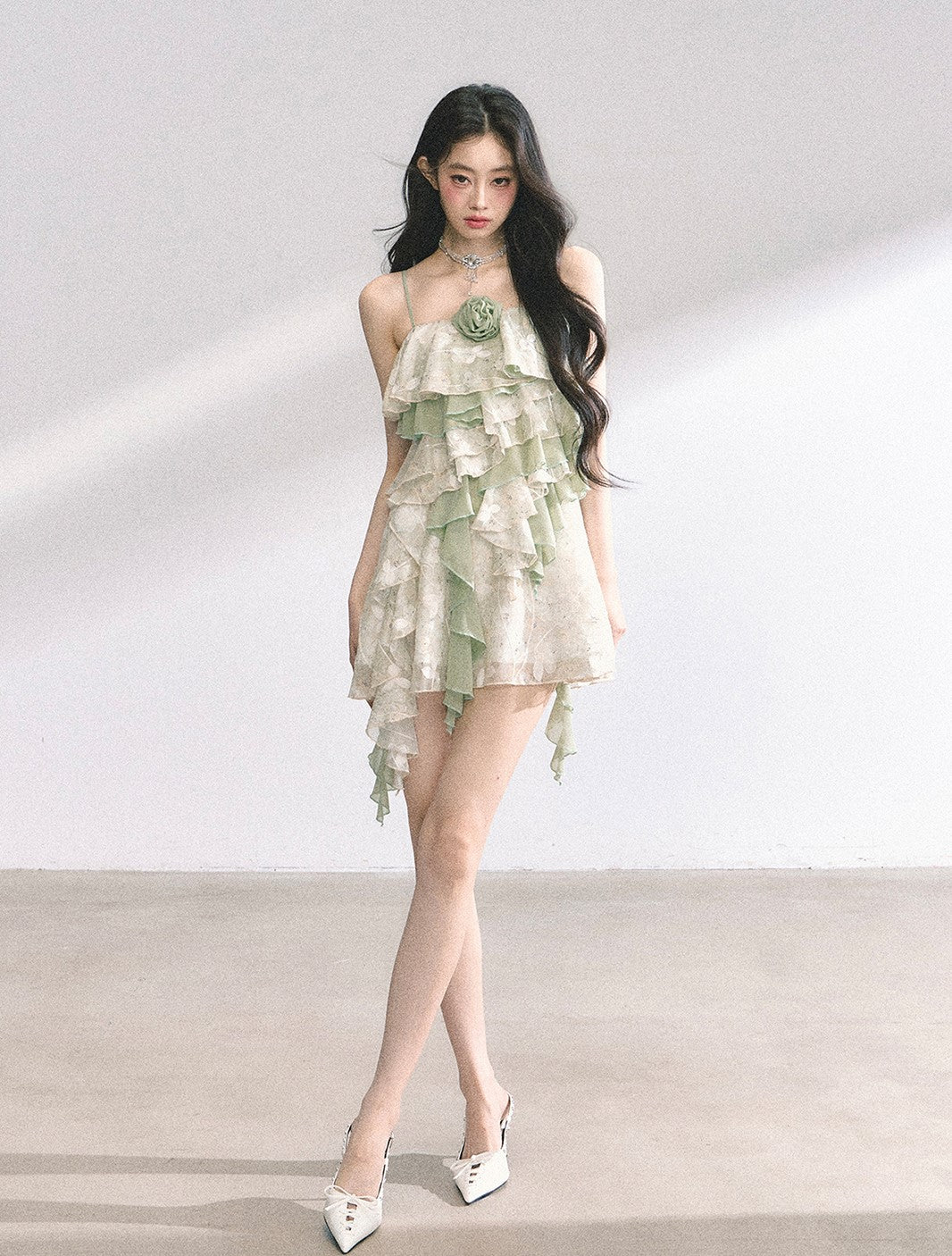 Lace Floral Suspender Dress DIA0440
