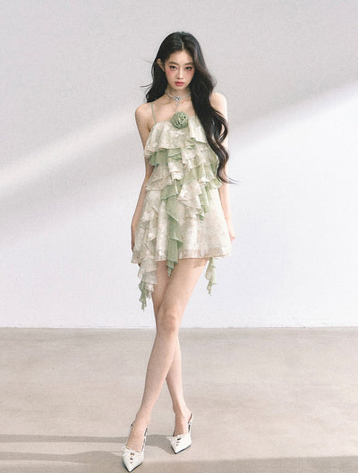 Lace Floral Suspender Dress DIA0440