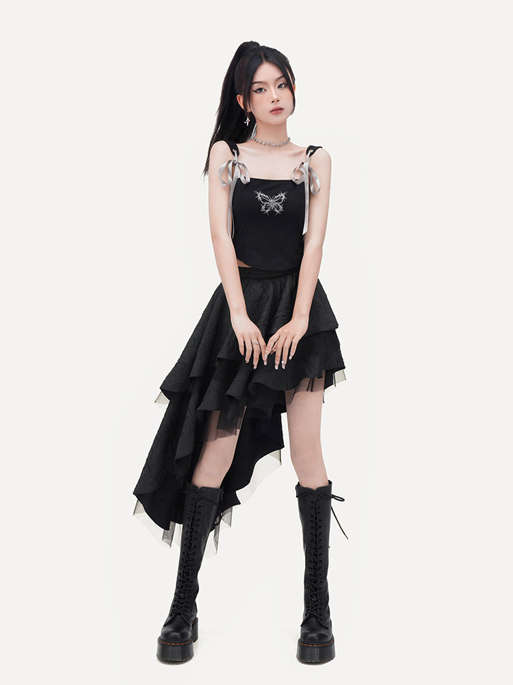 Romance Dark Wrinkled Angle Irregular Long Skirt VOC0198