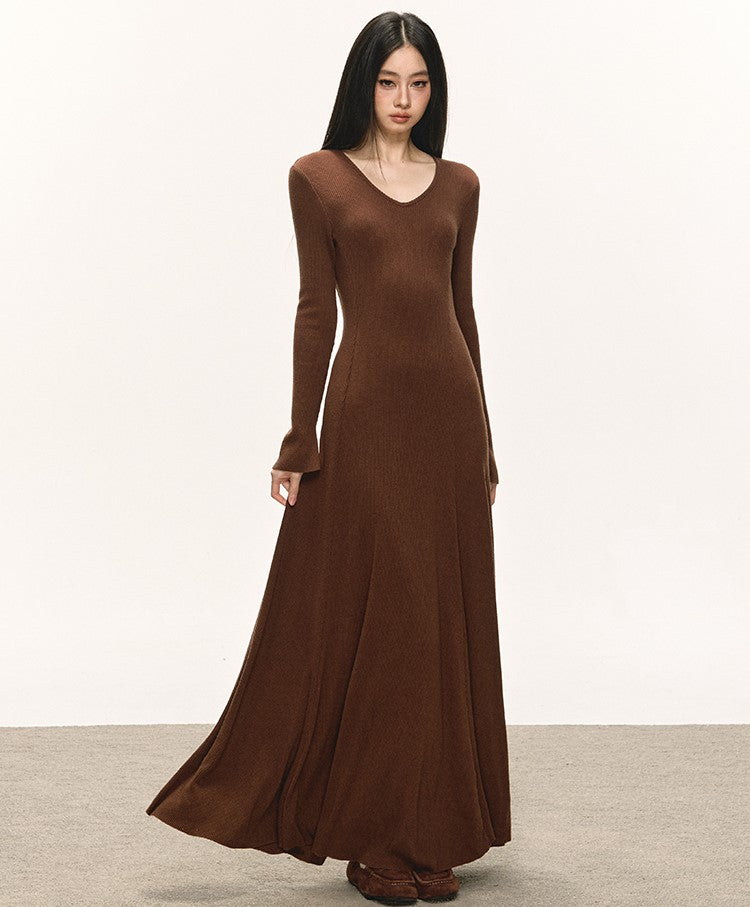 Slimming Waist Long Sleeves Knitted Dress ANA0090