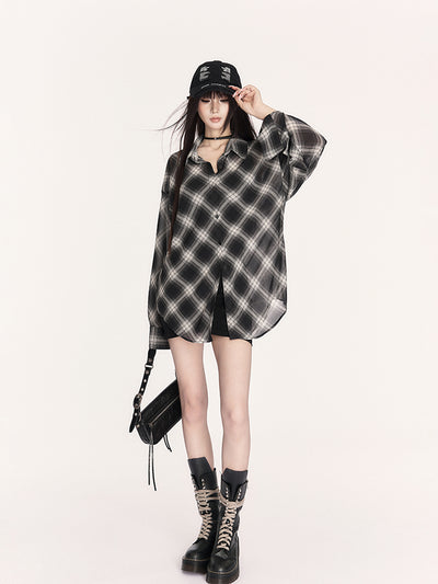 Sunscreen Retro Plaid Loose Shirt VOC0406