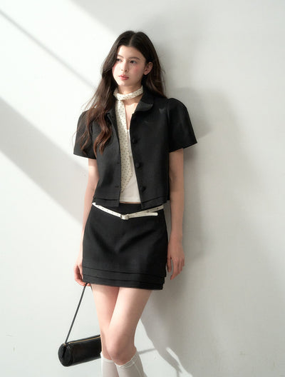 Doll Collar Jacker/A-line Short Skirt LAL0184