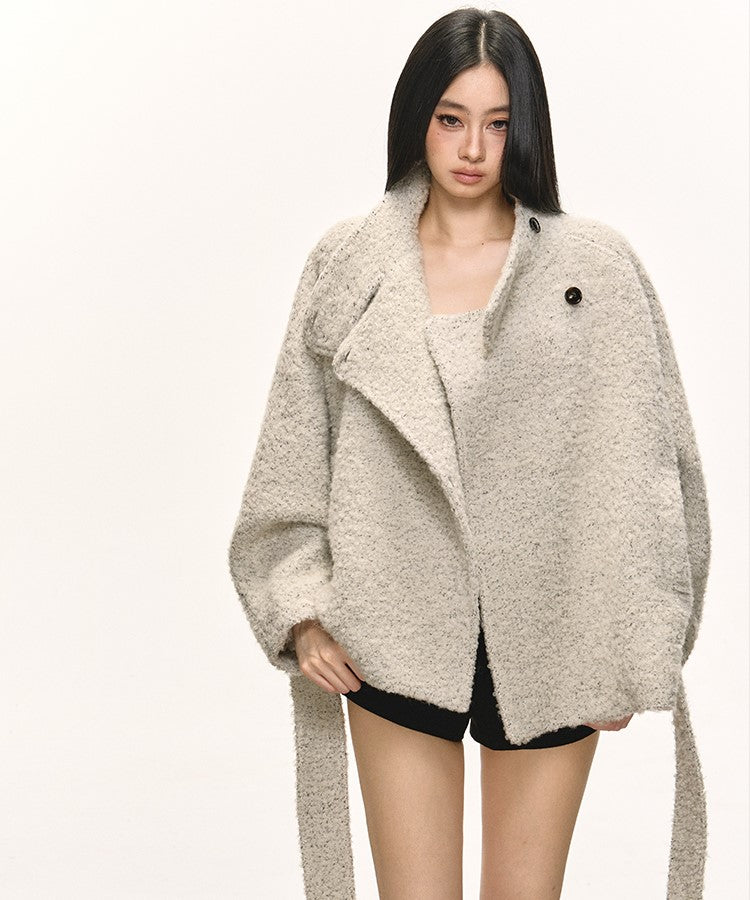Tie-Wrap Stand Collar Short Warm Coat ANA0080