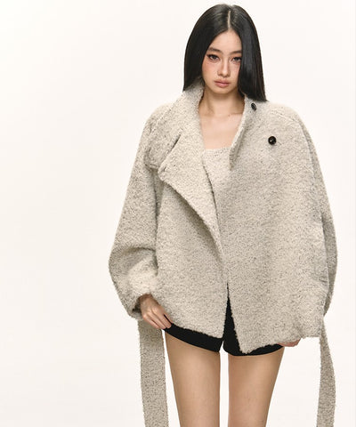 Tie-Wrap Stand Collar Short Warm Coat ANA0080