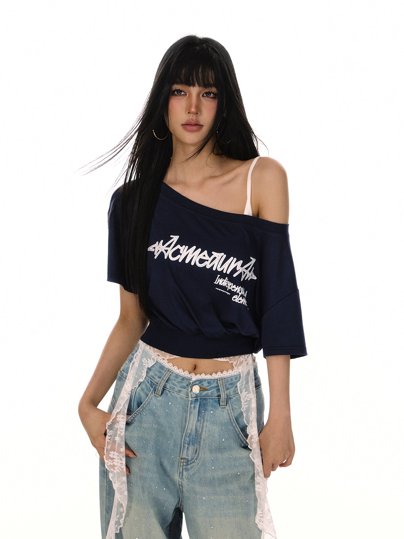 Oblique Shoulder Short T-shirt ACM0080
