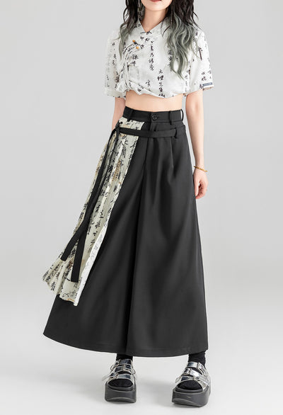 Chinese style Drape Wide-leg Ribbon Decoration High Waist Straight Pants KEI0078