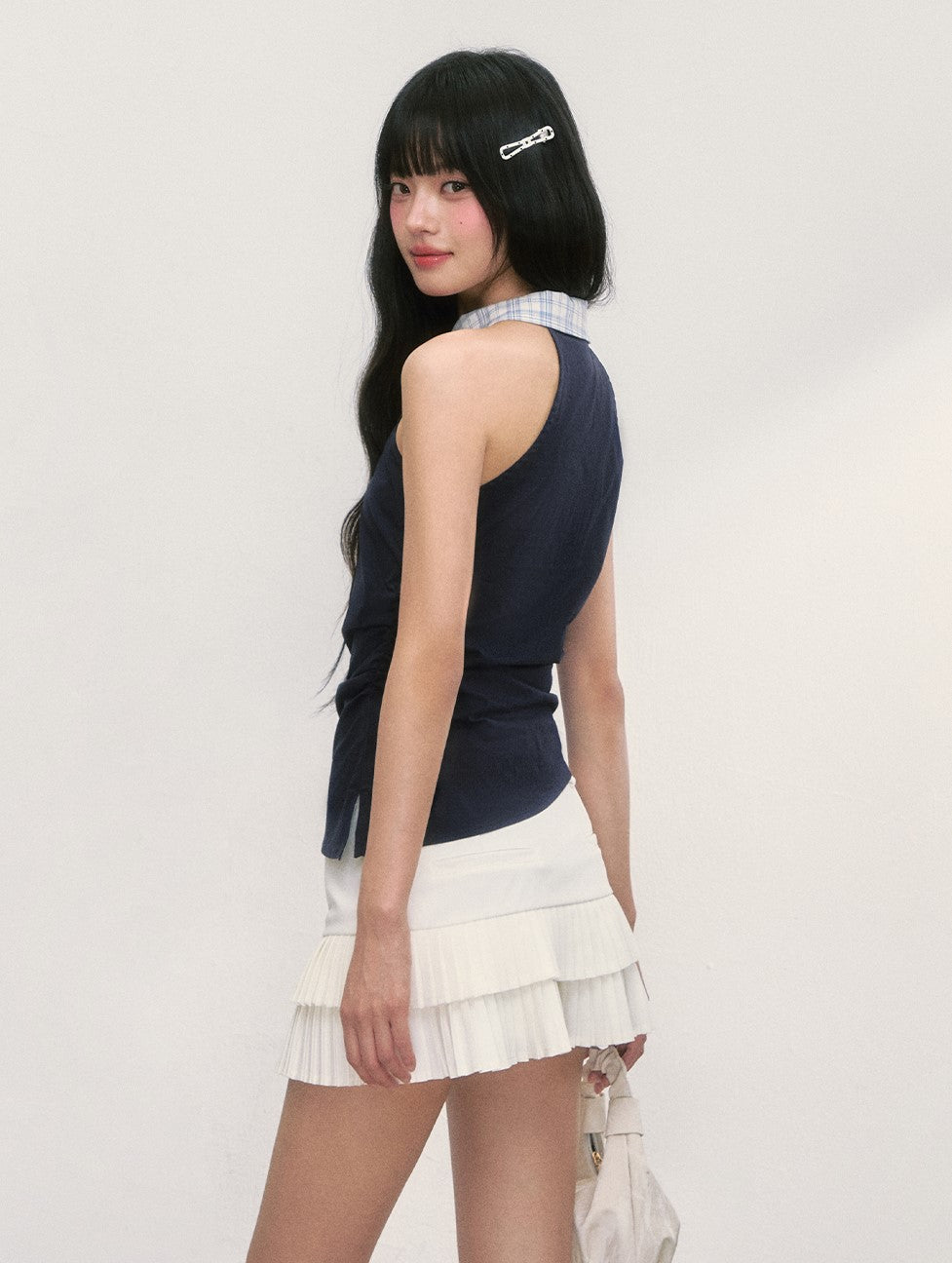 Plaid Asymmetrical Sleeveless Top WEE0046
