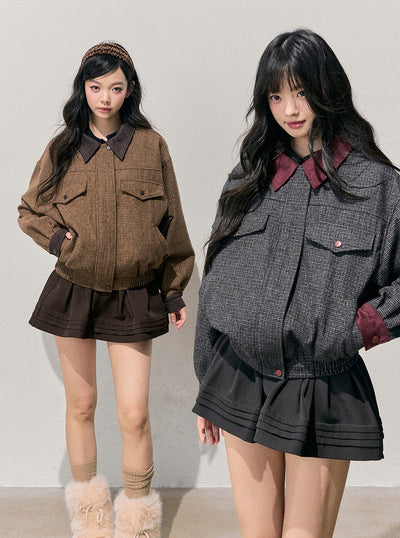 Block Color Quilted Jacket/Short Skirt DIA0745