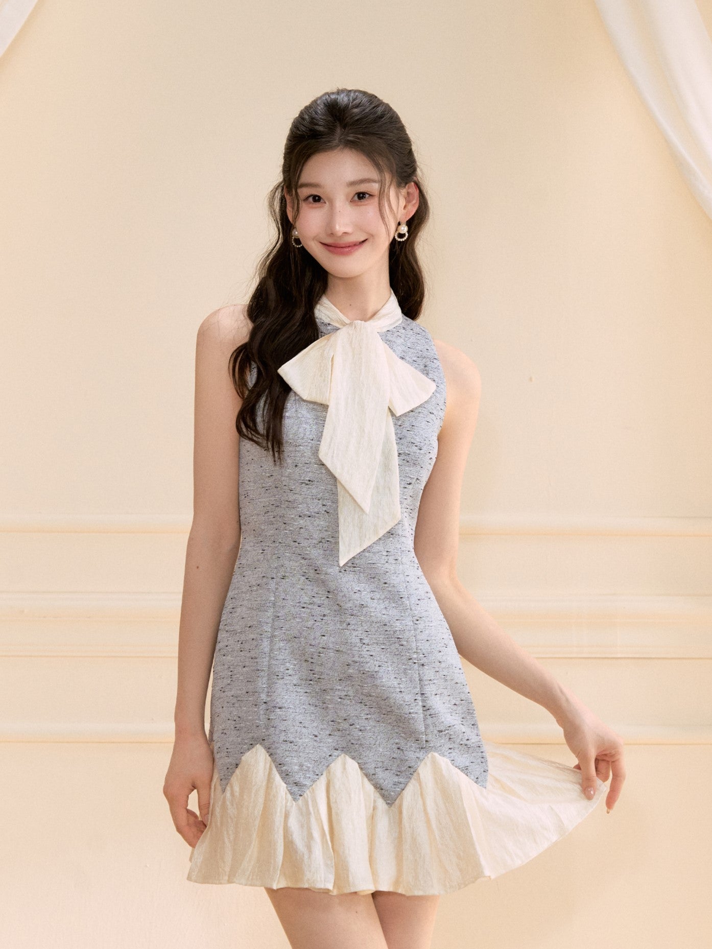 Contrast Color Bow Dress OSH0118