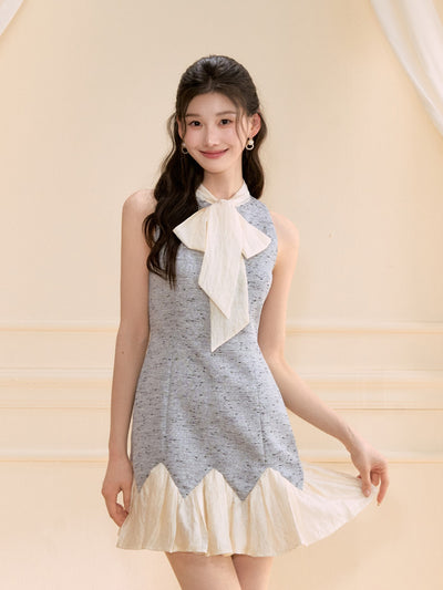 Contrast Color Bow Dress OSH0118