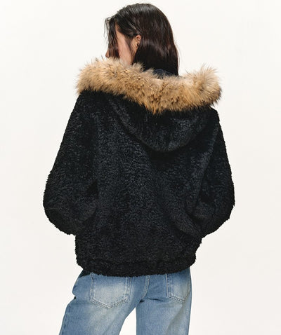 Fur Collar Black Hooded Jacket ANA0108