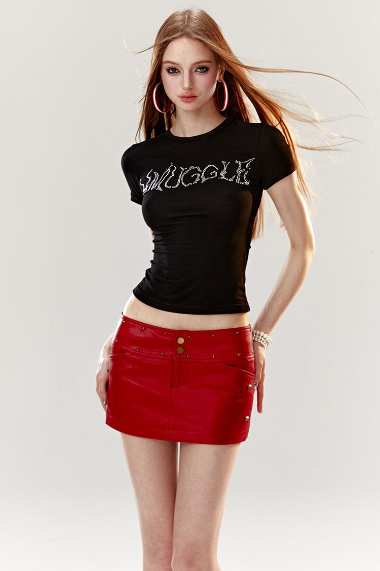 Red Rivet Mini Leather Skirt 4MU0013