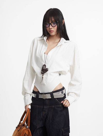 White Fake Two-piece Shirt Jumpsuit UNC0293