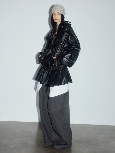 Rock Style Leather Oversized Jacket JNY0280