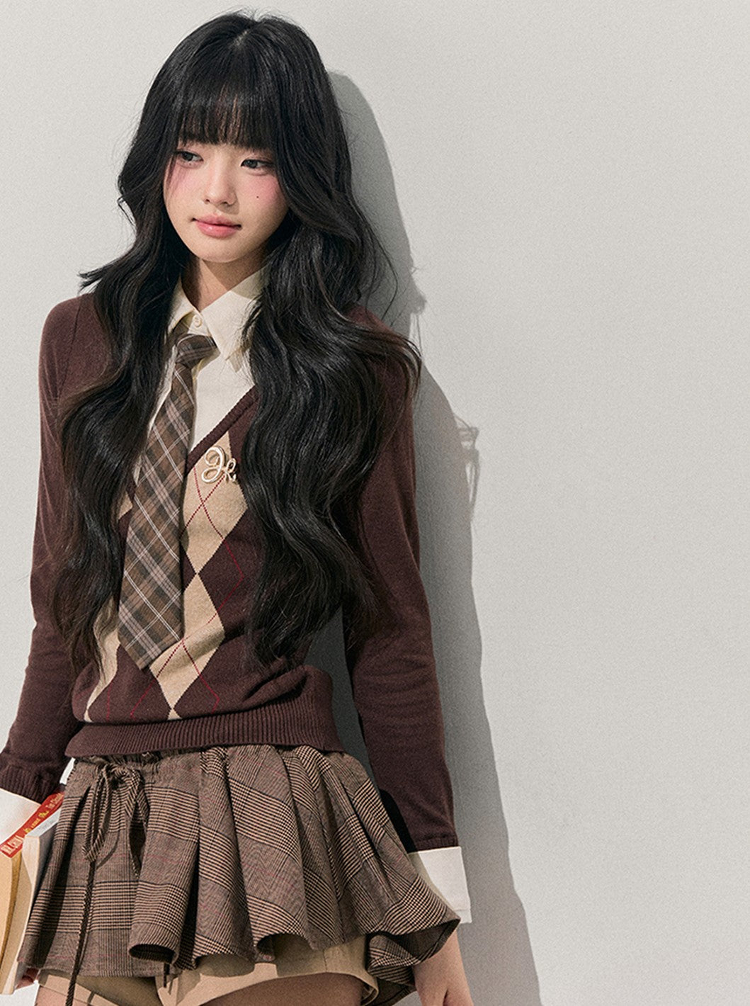 Faux Two-Piece Diamond Pattern Sweater DIA0747