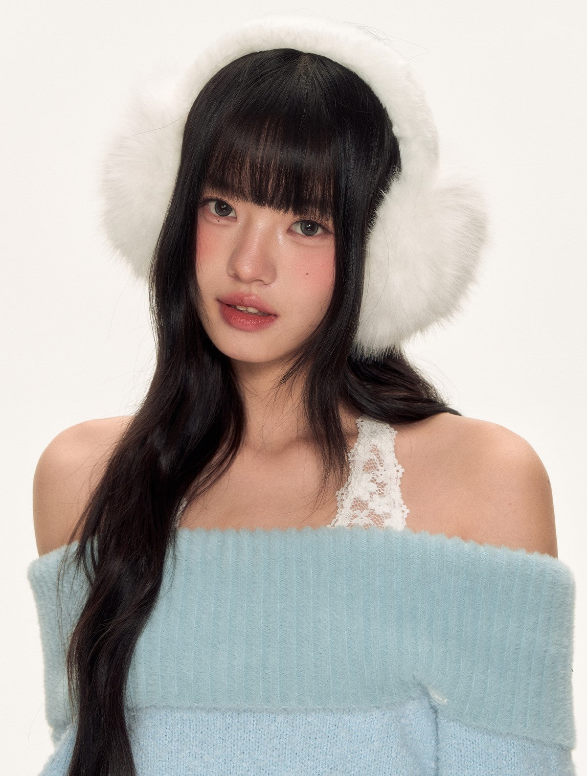 Blue Off-Shoulder Lace Halter Sweater WEE0090