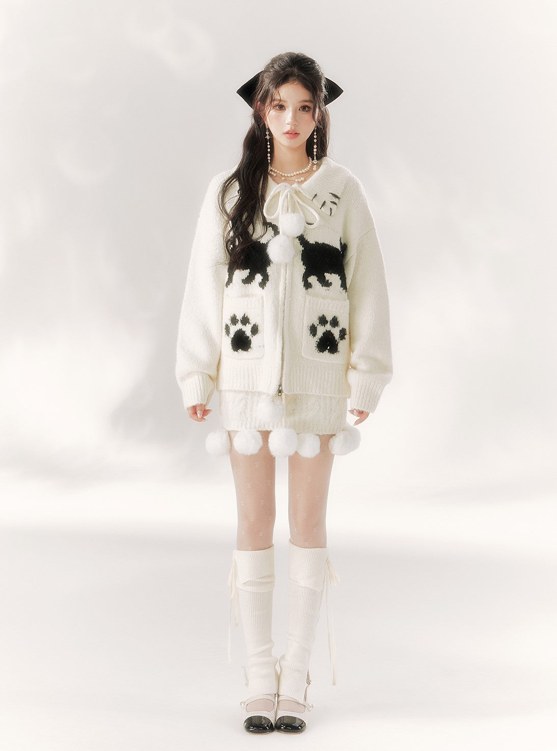 Cat Designe Ball Decorated Sweater Cardigan/Skirt BBB0100