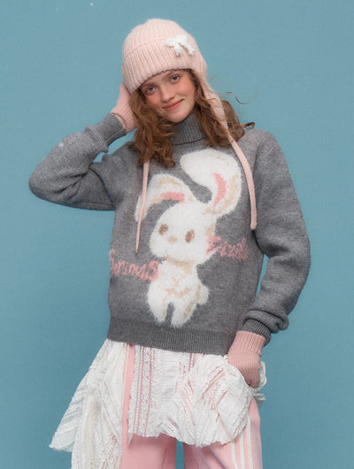 Retro Design High-grade Rabbit Soft Lazy Gray Turtleneck Sweater ZIZ0195