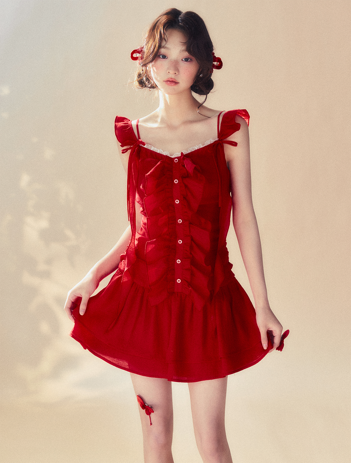 Red Bow Suspender Dress SUN0057