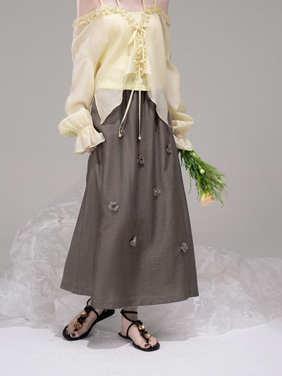Brown Casual A-Line Drape Skirt COT0305