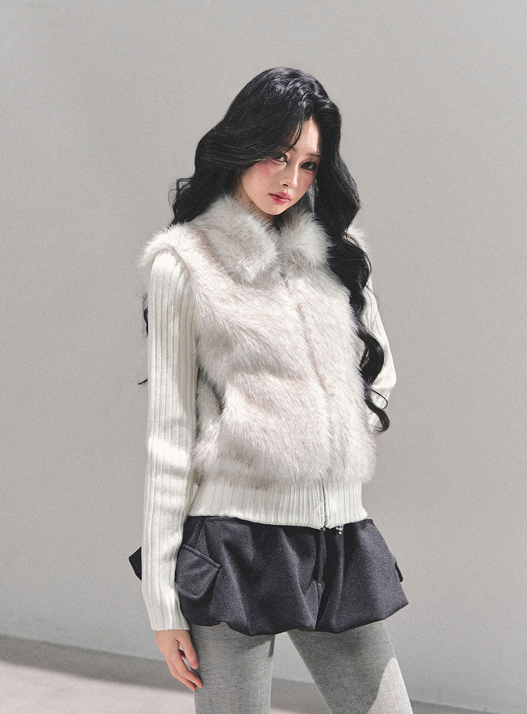 Faux Two-Piece Fur Knit Cardigan DIA0693