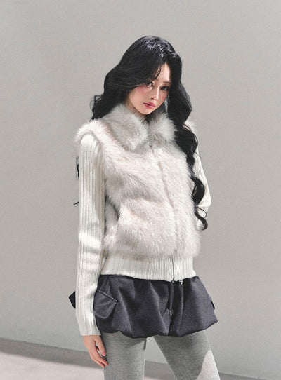 Faux Two-Piece Fur Knit Cardigan DIA0693