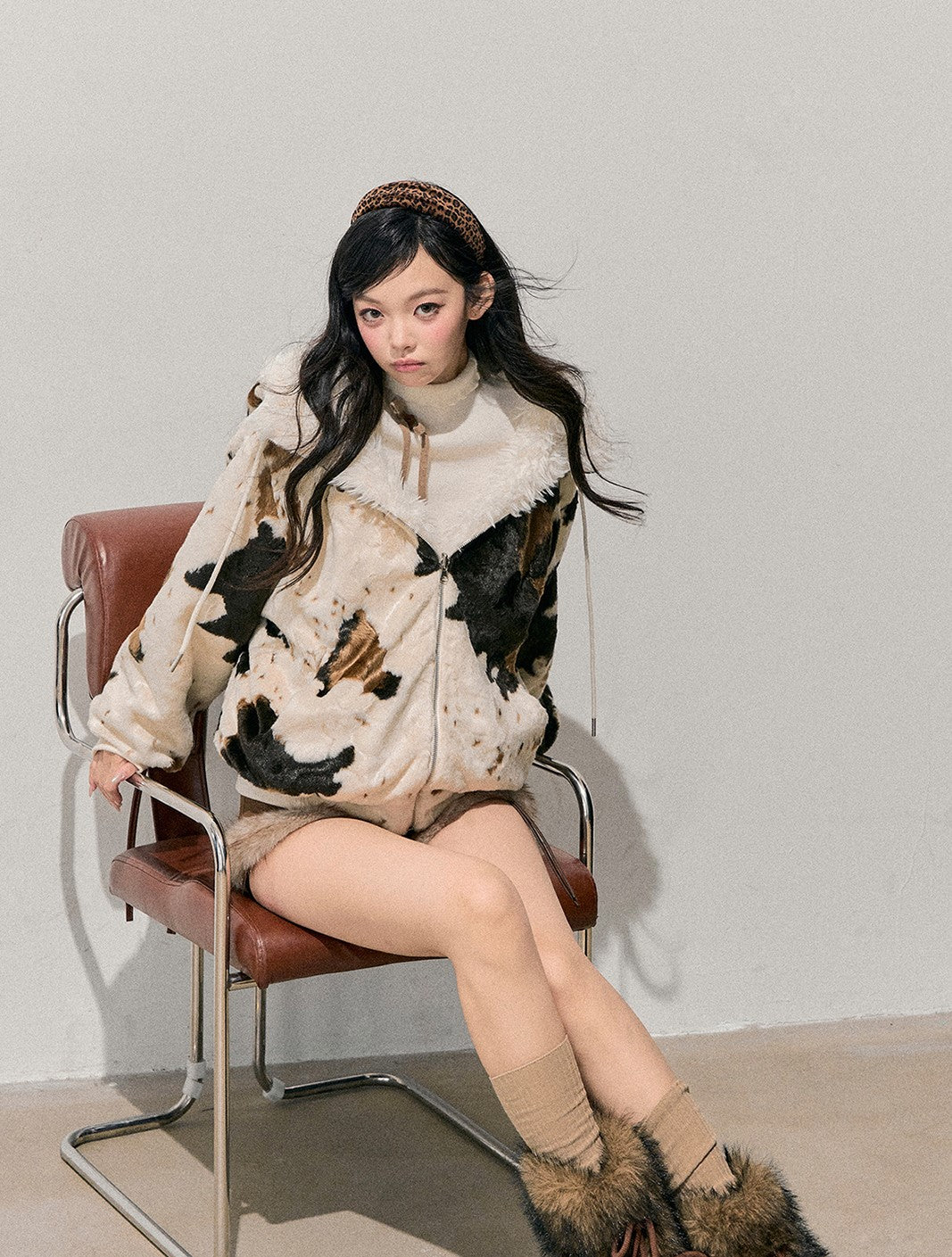 Marble Color Fur Coat DIA0749