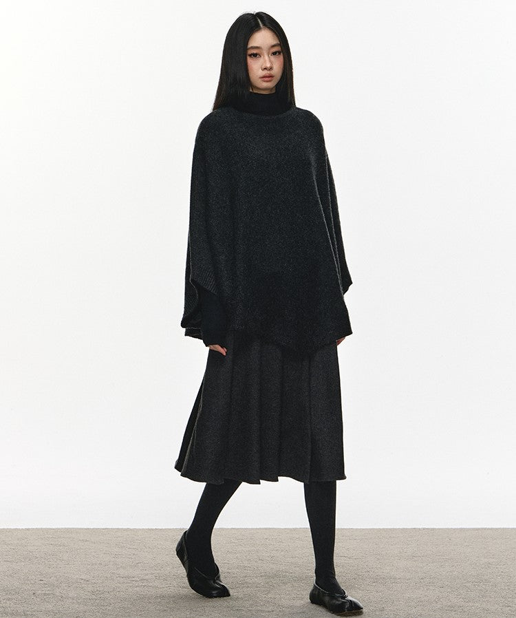 Gray High-waisted Pleated Midi Skirt ANA0114