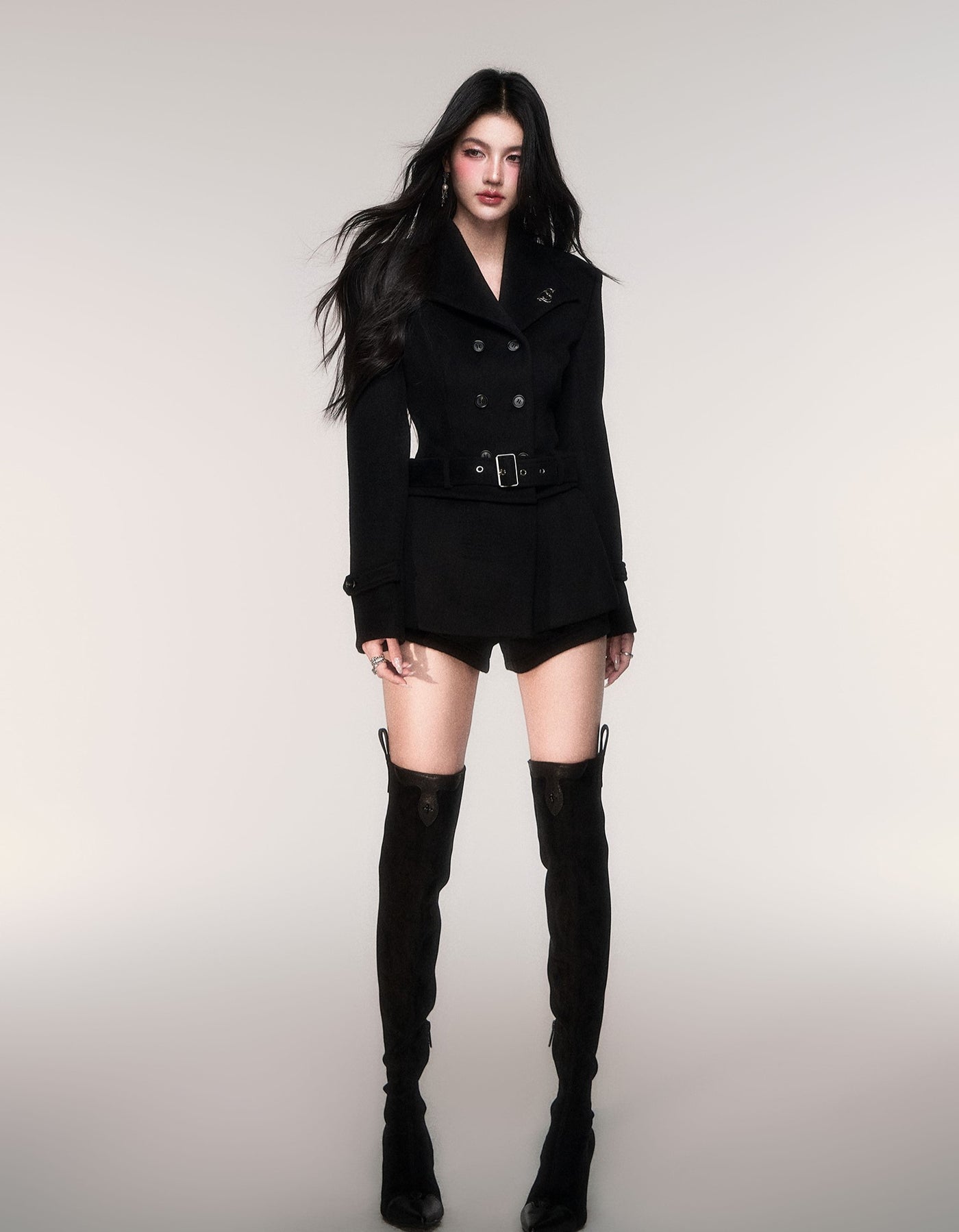 Black Slim Detachable Hem Mid-Length Jacket LUL0208