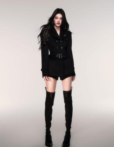 Black Slim Detachable Hem Mid-Length Jacket LUL0208