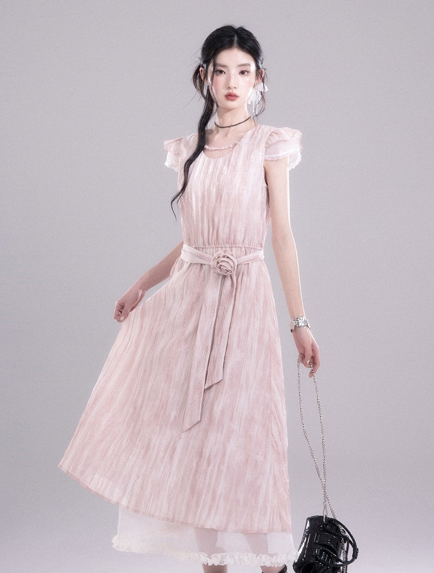 Small Flying Sleeve Pleated Dress COT0277