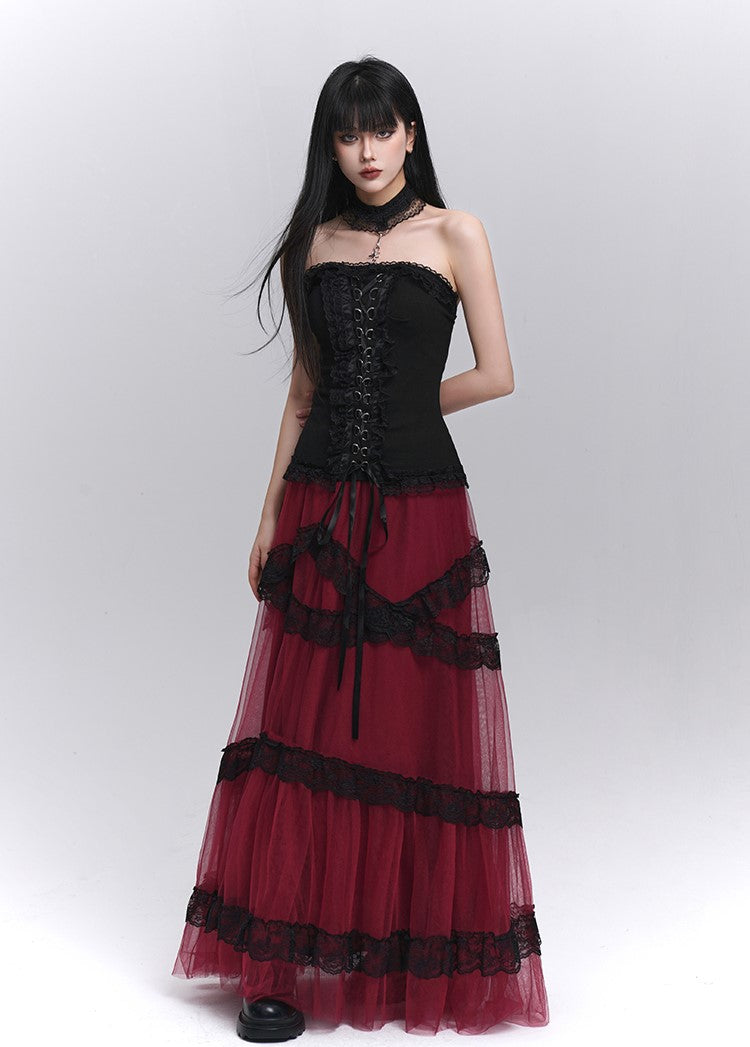 Red Tulle Long Skirt LAD0211