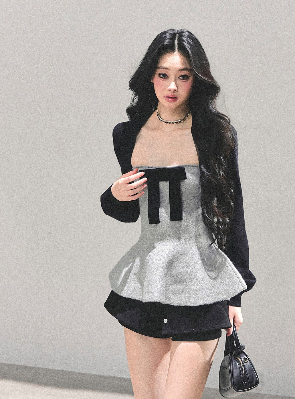 Short Cardigan/Waist Slim Bow Vest DIA0732