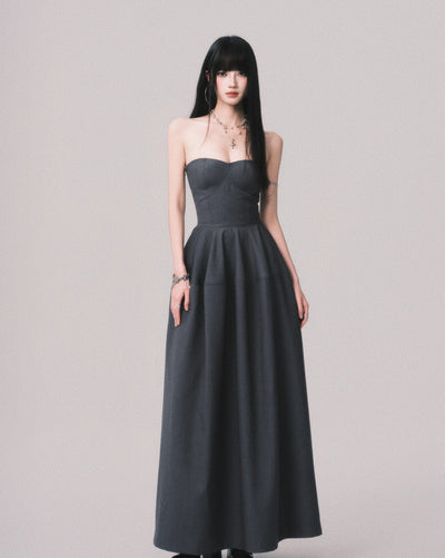 Slimming Puffy Long Tube Top Dress LUL0162