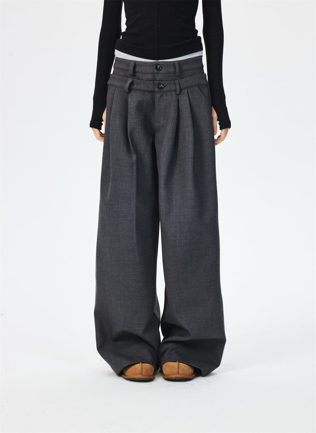 3D Pleated Design Wide Leg Casual Pants CUR0269