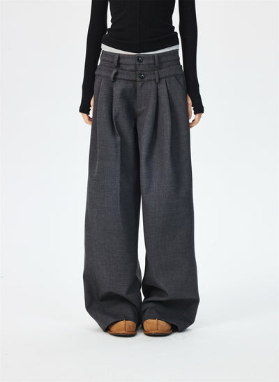 3D Pleated Design Wide Leg Casual Pants CUR0269