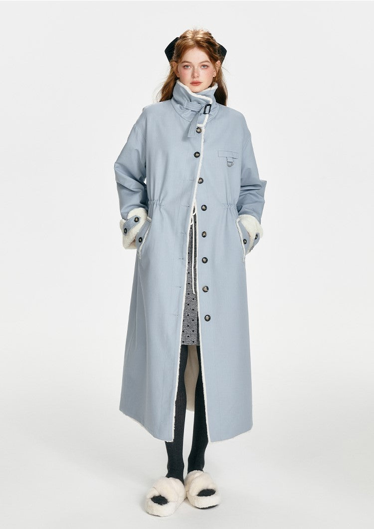 Retro Blue Thickened Plush Long Coat BOH0087