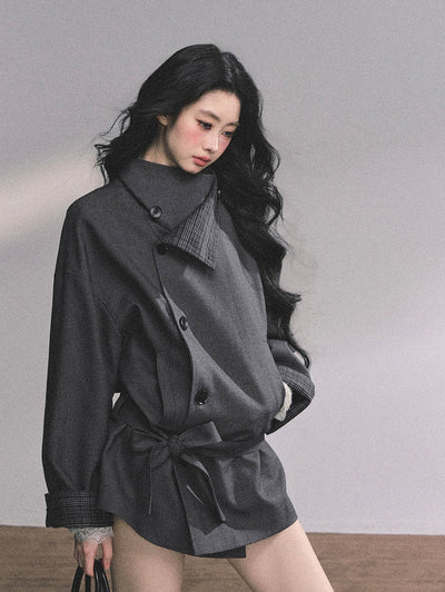 British Style Stand Plaid Collar Jacket DIA0608