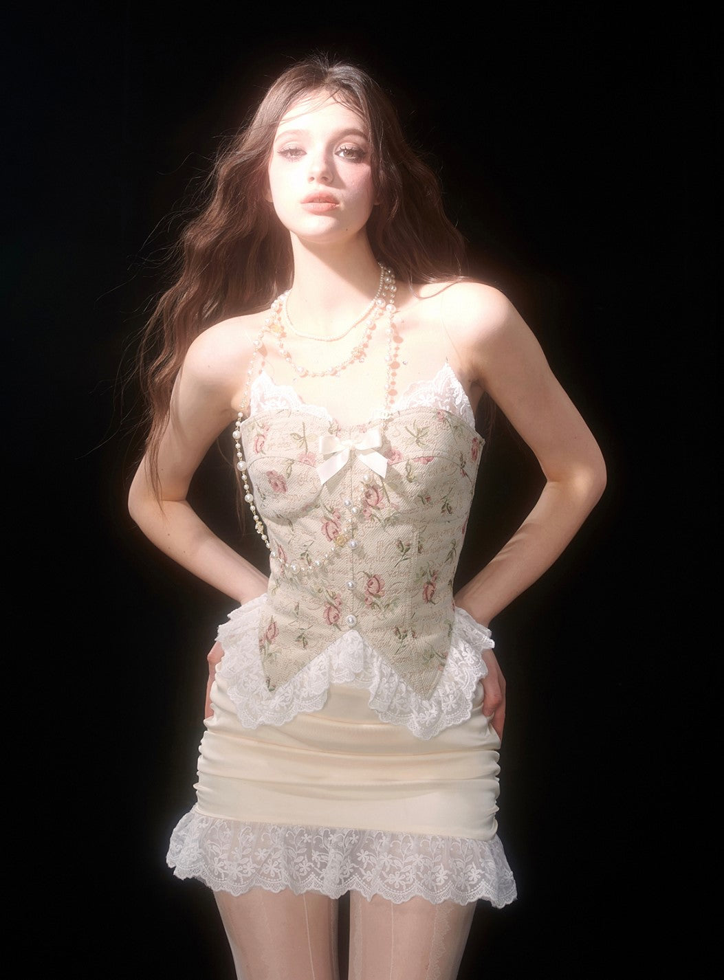 Retro British Jacquard Palace Style Strapless Floral Dress DIA0080