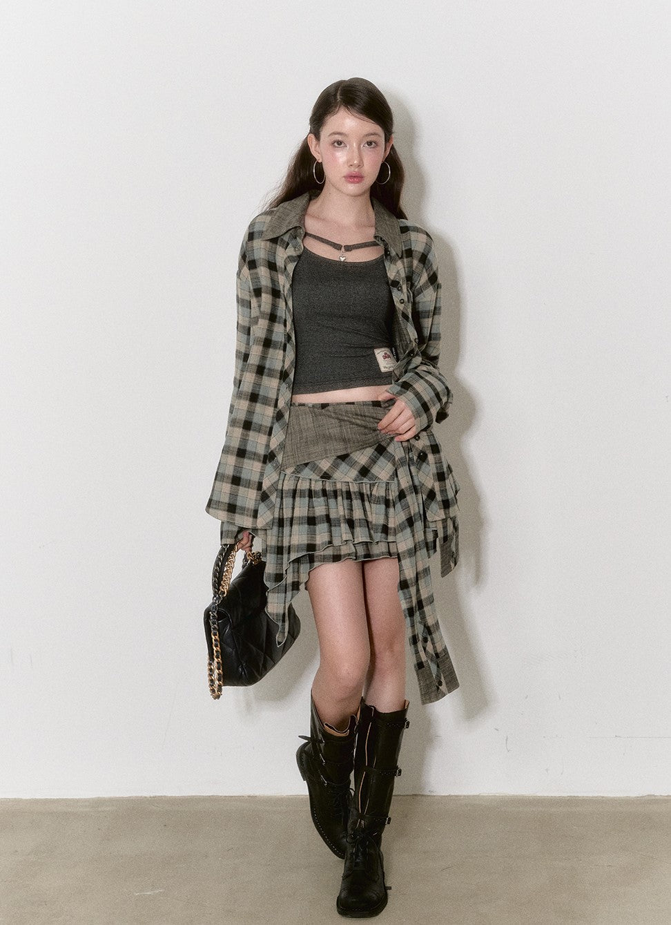 Loose Design Niche Plaid Shirt/Skirt/Shawl VIA0150