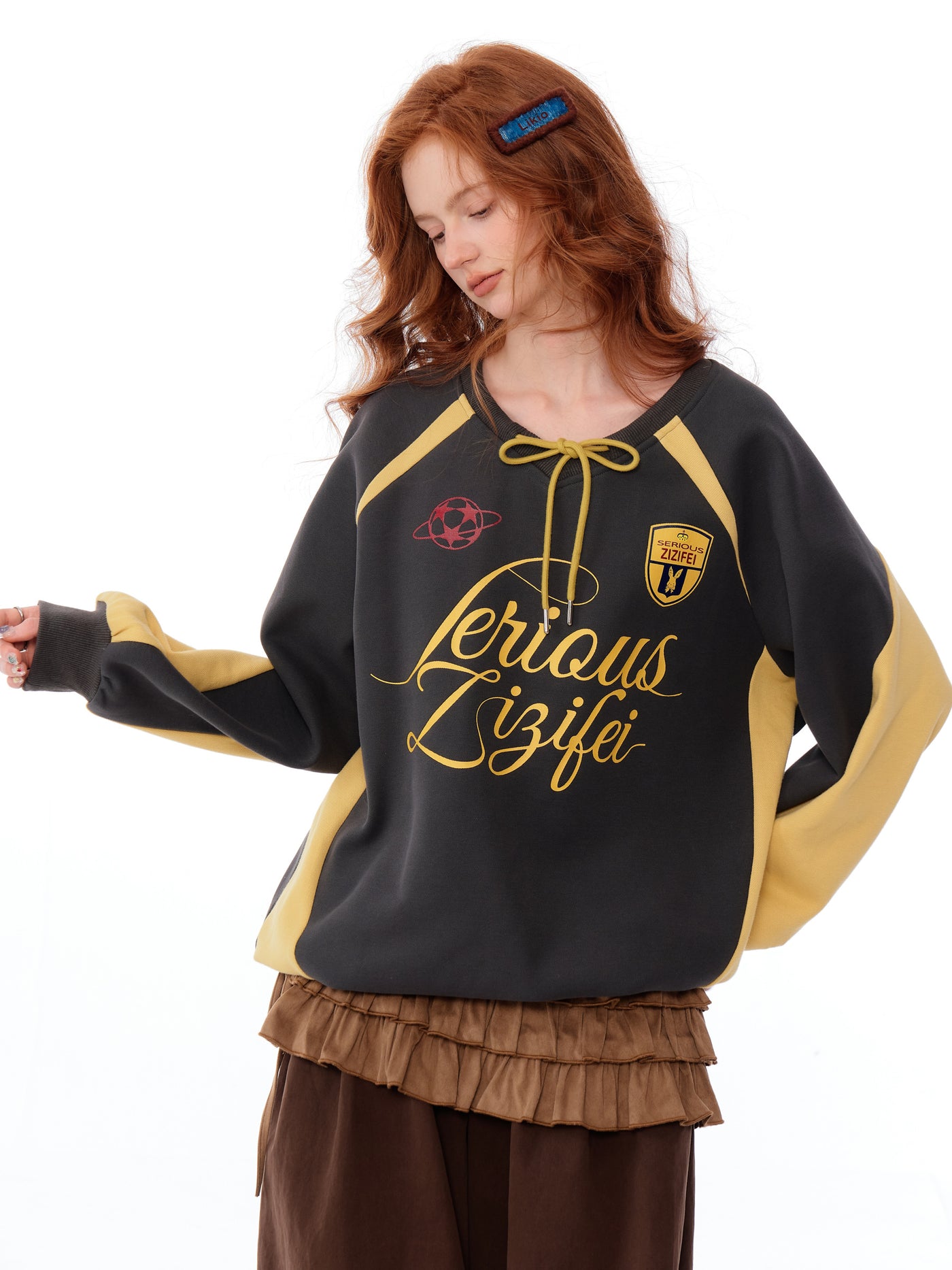 Amerikaanse Retro High-end Contrast <tc>Color</tc> Stiksels Letters Los Sweatshirt ZIZ0184