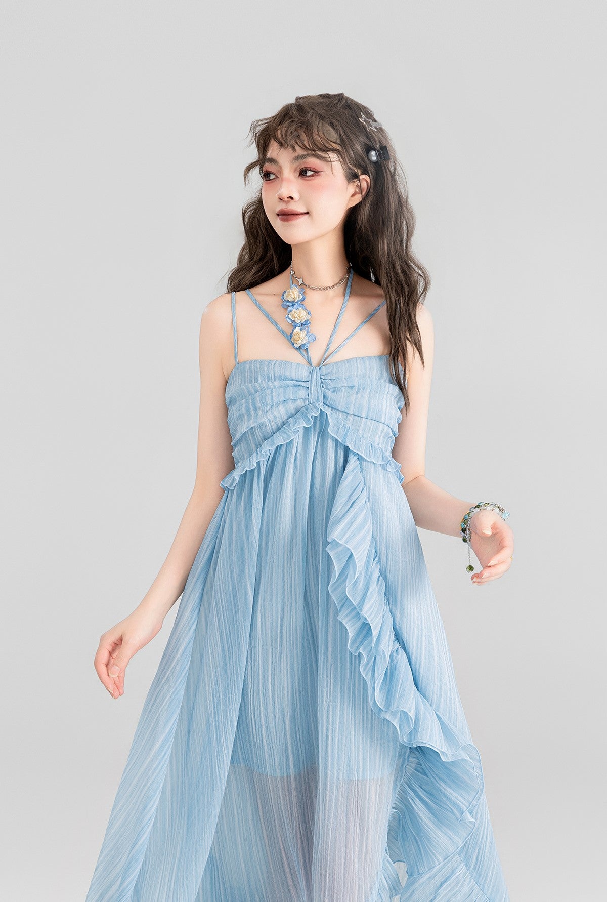 Fairy Ruffle Suspender Chiffon Long Dress KEI0094