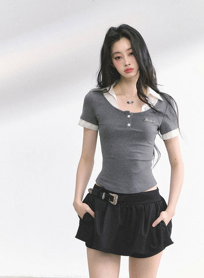 Flower Button Slim T-shirt DIA0484