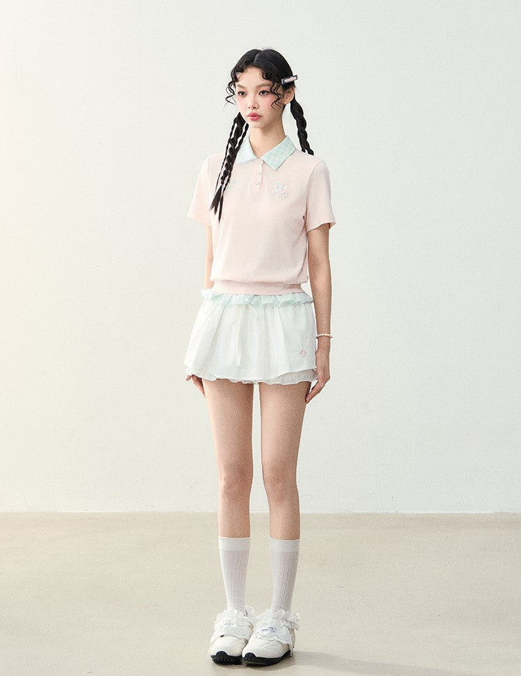 Patch Embroidered Plaid Polo T-shirt NTO0228