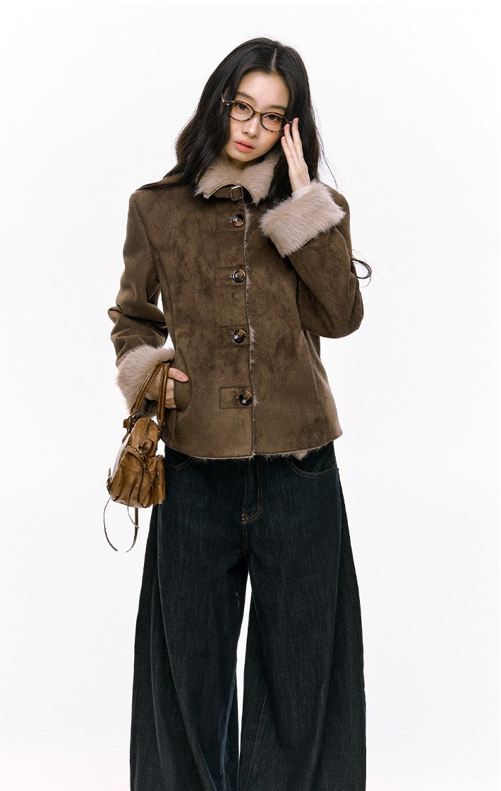 Two-color Slim Plush Warm Fur Jacket SHI0094