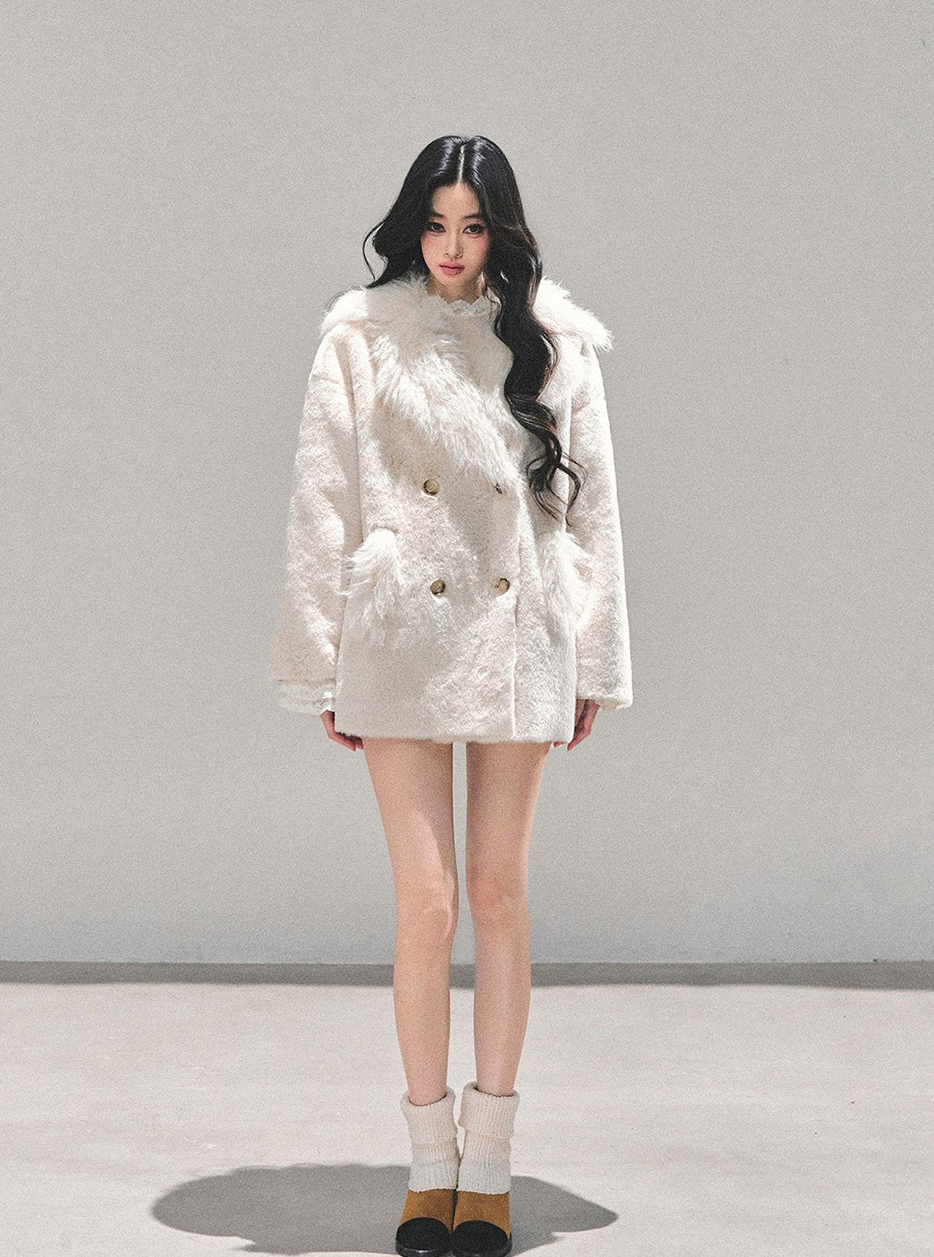 Off-white Fur Trim Coat DIA0675