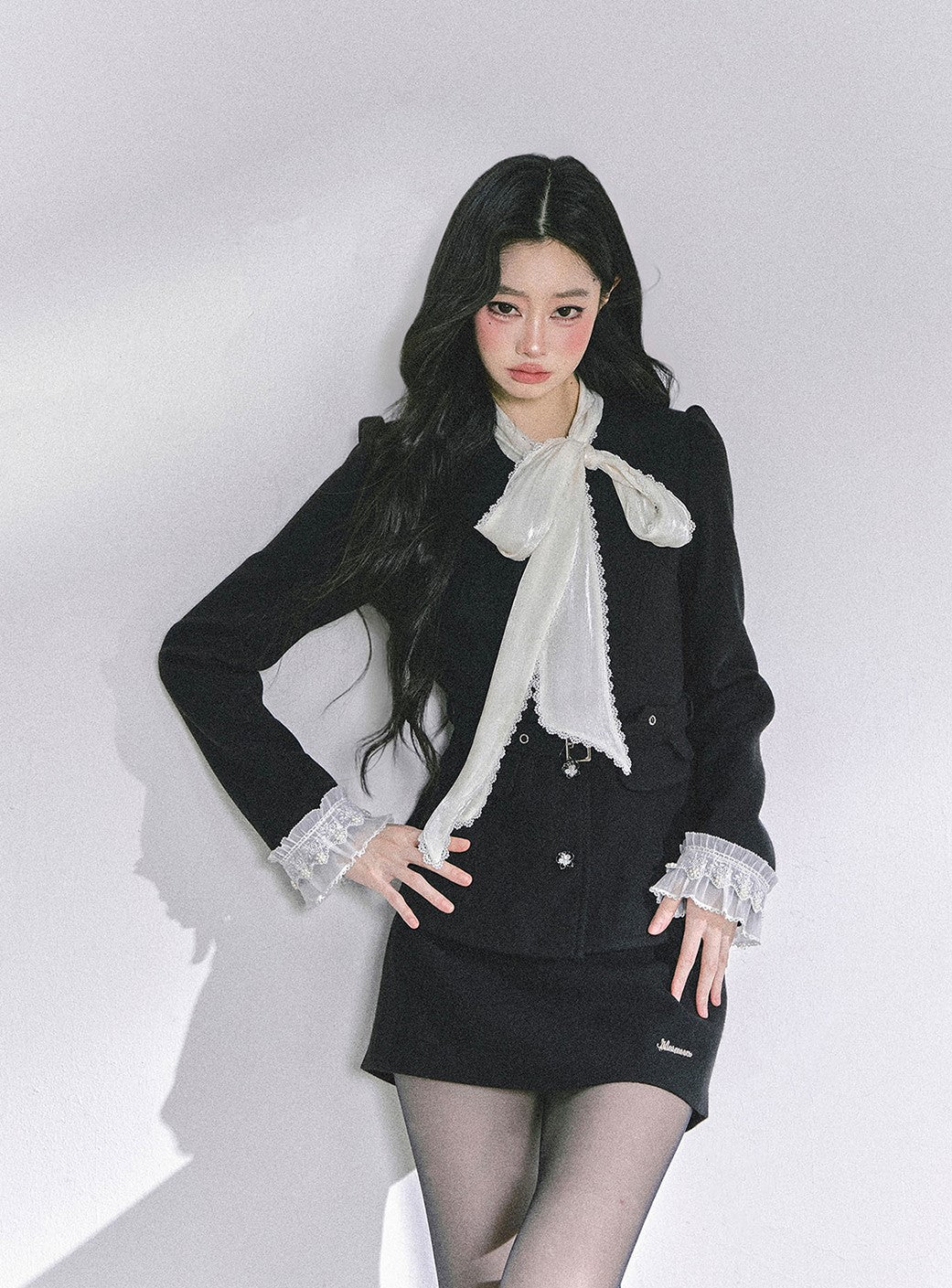 Black Jacket With Ribbon/Short Skirt DIA0592