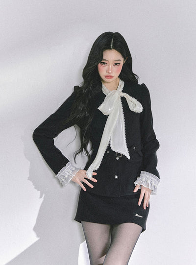 Black Jacket With Ribbon/Short Skirt DIA0592