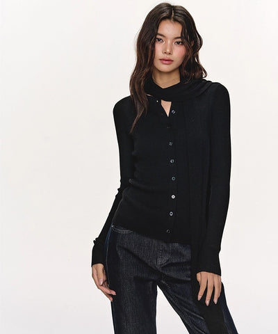 Scarf Slim-fit Long-sleeved Knitted Cardigan ANA0099