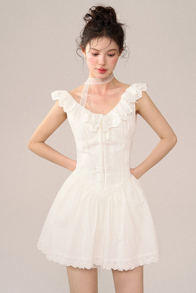 White Lace Flying Sleeve Dress SOO0016